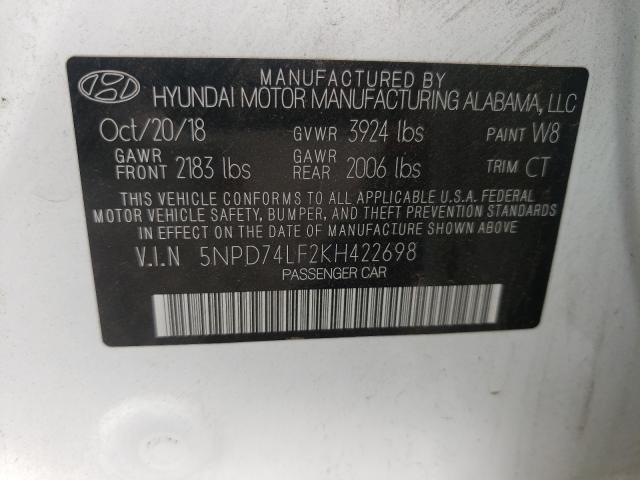 Photo 9 VIN: 5NPD74LF2KH422698 - HYUNDAI ELANTRA SE 