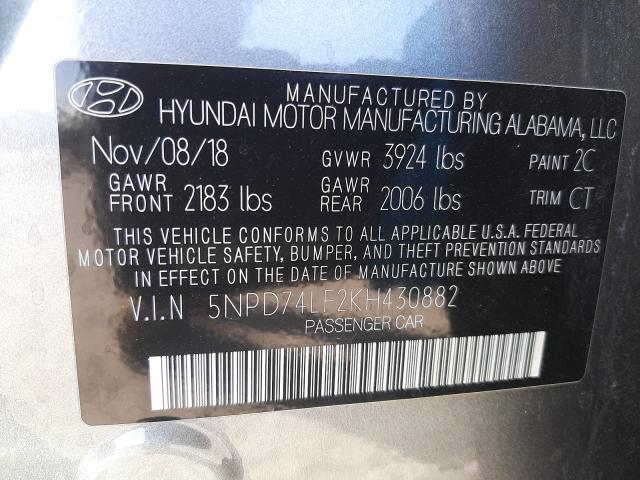 Photo 9 VIN: 5NPD74LF2KH430882 - HYUNDAI ELANTRA SE 