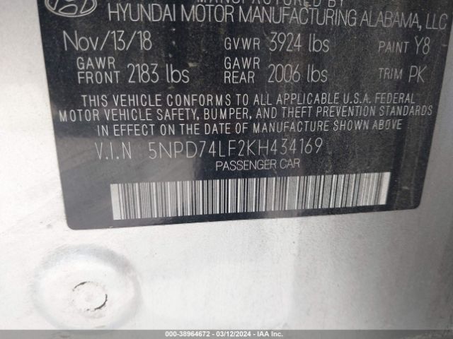 Photo 8 VIN: 5NPD74LF2KH434169 - HYUNDAI ELANTRA 