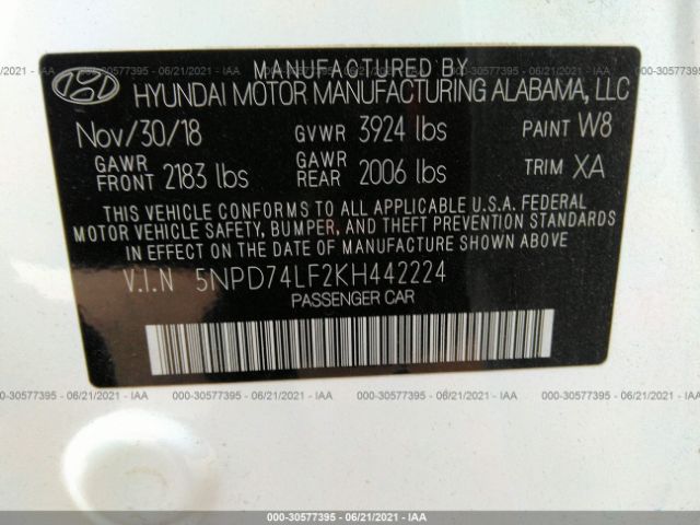 Photo 8 VIN: 5NPD74LF2KH442224 - HYUNDAI ELANTRA 