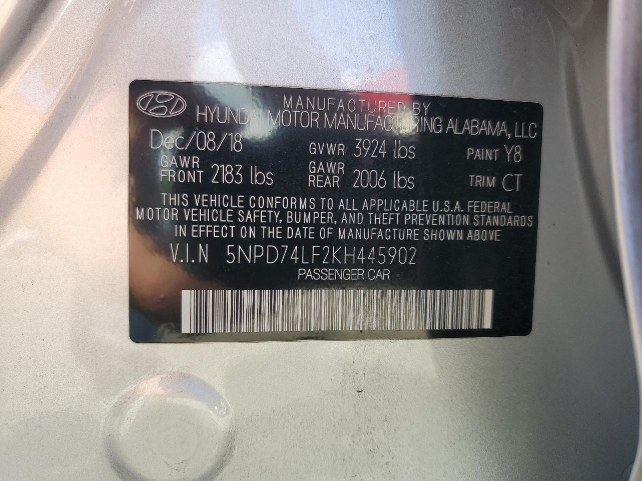 Photo 11 VIN: 5NPD74LF2KH445902 - HYUNDAI ELANTRA 