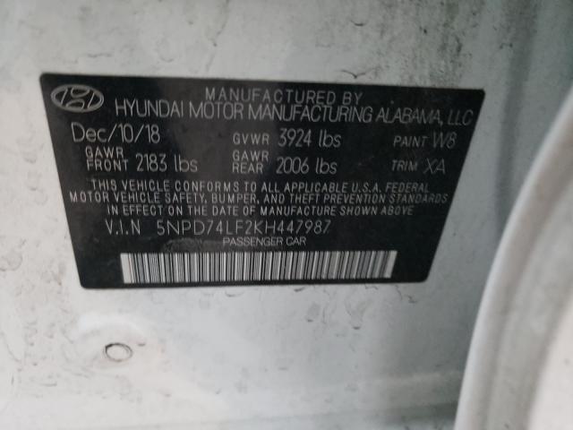 Photo 9 VIN: 5NPD74LF2KH447987 - HYUNDAI ELANTRA SE 