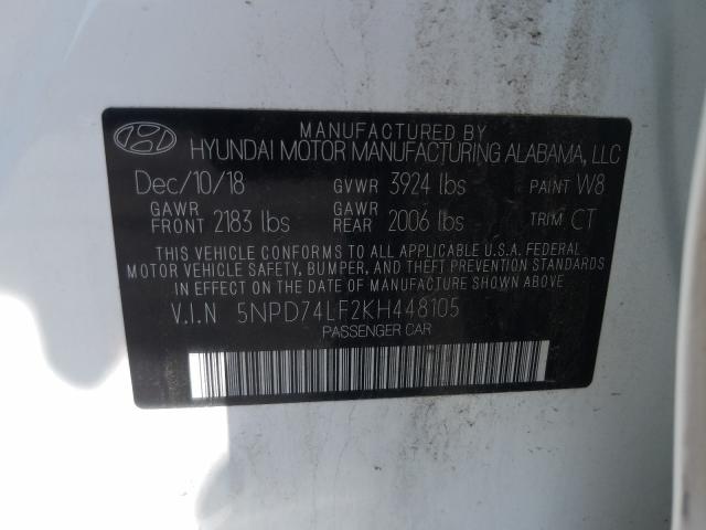 Photo 9 VIN: 5NPD74LF2KH448105 - HYUNDAI ELANTRA SE 