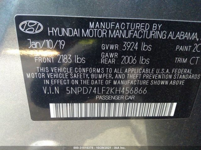 Photo 8 VIN: 5NPD74LF2KH456866 - HYUNDAI ELANTRA 