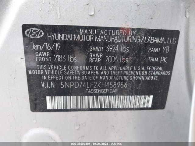 Photo 8 VIN: 5NPD74LF2KH458956 - HYUNDAI ELANTRA 