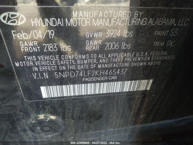 Photo 8 VIN: 5NPD74LF2KH465437 - HYUNDAI ELANTRA 