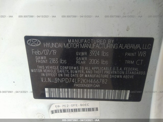 Photo 8 VIN: 5NPD74LF2KH466782 - HYUNDAI ELANTRA 