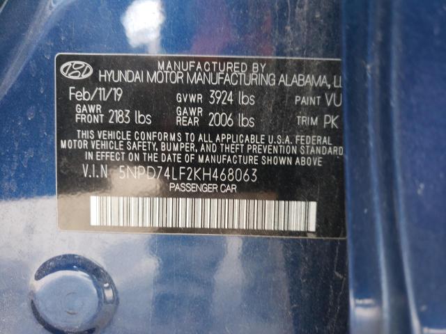 Photo 9 VIN: 5NPD74LF2KH468063 - HYUNDAI ELANTRA SE 