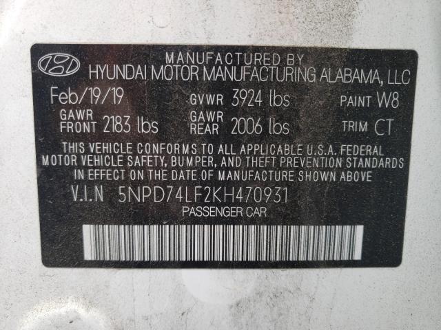 Photo 9 VIN: 5NPD74LF2KH470931 - HYUNDAI ELANTRA SE 