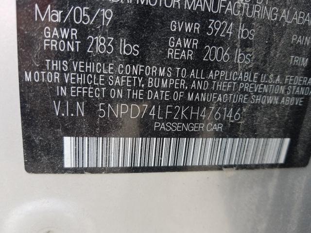 Photo 9 VIN: 5NPD74LF2KH476146 - HYUNDAI ELANTRA SE 