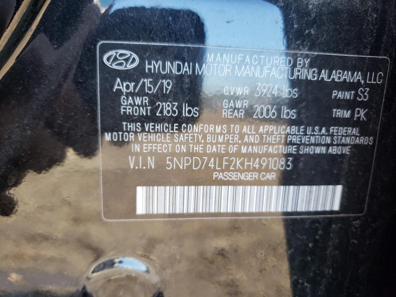 Photo 12 VIN: 5NPD74LF2KH491083 - HYUNDAI ELANTRA 