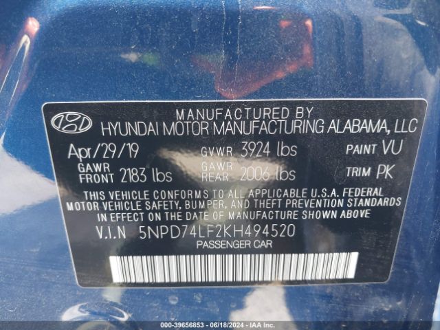 Photo 8 VIN: 5NPD74LF2KH494520 - HYUNDAI ELANTRA 