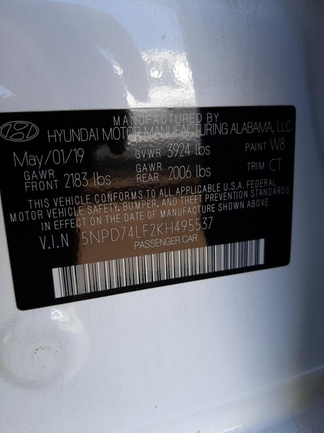 Photo 9 VIN: 5NPD74LF2KH495537 - HYUNDAI ELANTRA SE 