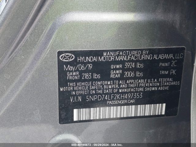 Photo 8 VIN: 5NPD74LF2KH497353 - HYUNDAI ELANTRA 