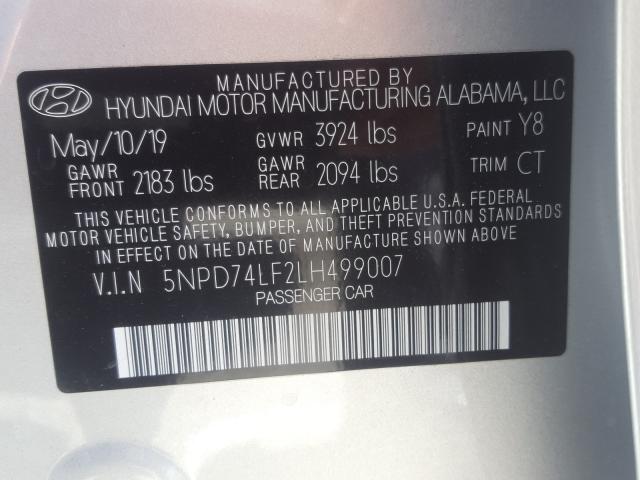 Photo 9 VIN: 5NPD74LF2LH499007 - HYUNDAI ELANTRA SE 