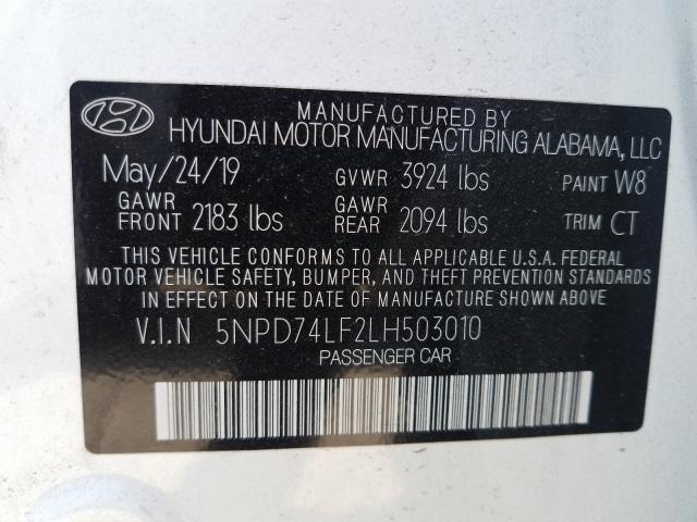 Photo 9 VIN: 5NPD74LF2LH503010 - HYUNDAI ELANTRA SE 