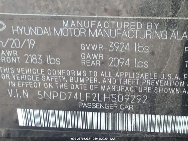 Photo 8 VIN: 5NPD74LF2LH509292 - HYUNDAI ELANTRA 