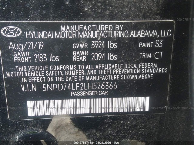 Photo 8 VIN: 5NPD74LF2LH526366 - HYUNDAI ELANTRA 