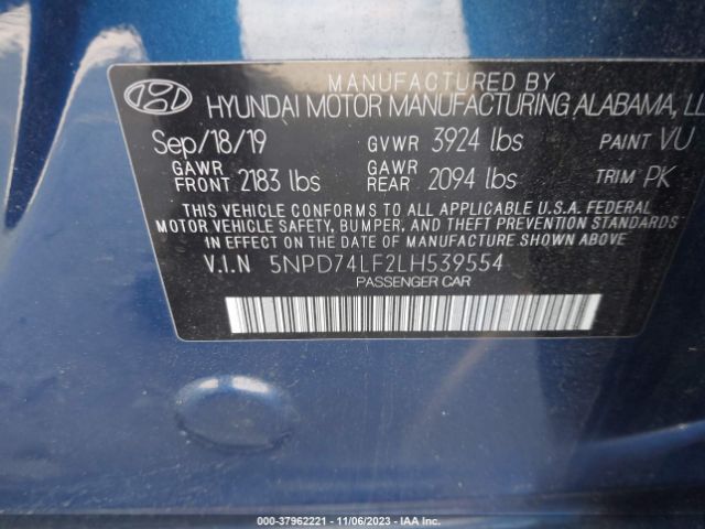 Photo 8 VIN: 5NPD74LF2LH539554 - HYUNDAI ELANTRA 