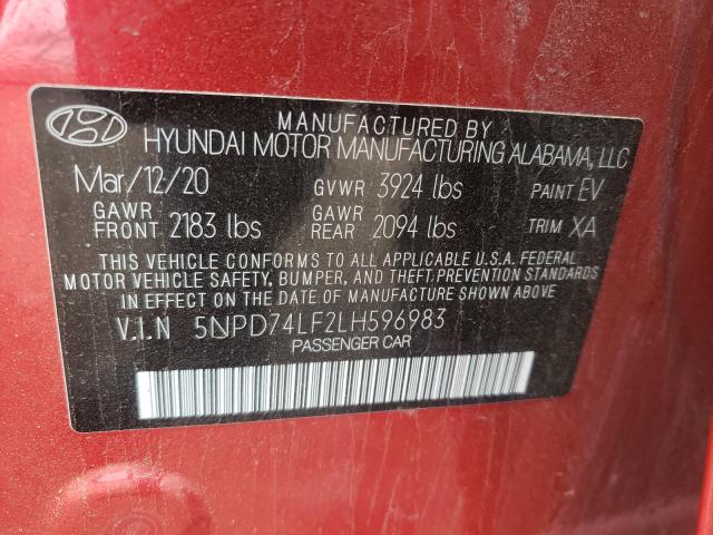 Photo 9 VIN: 5NPD74LF2LH596983 - HYUNDAI ELANTRA SE 