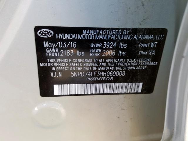 Photo 9 VIN: 5NPD74LF3HH069008 - HYUNDAI ELANTRA SE 