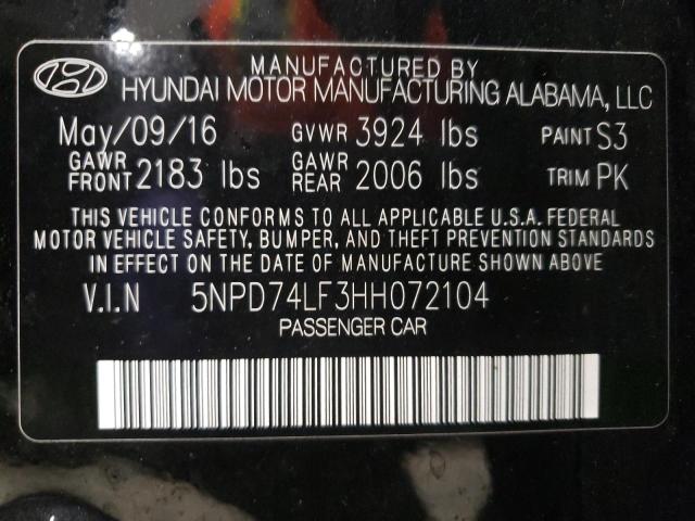 Photo 11 VIN: 5NPD74LF3HH072104 - HYUNDAI ELANTRA SE 