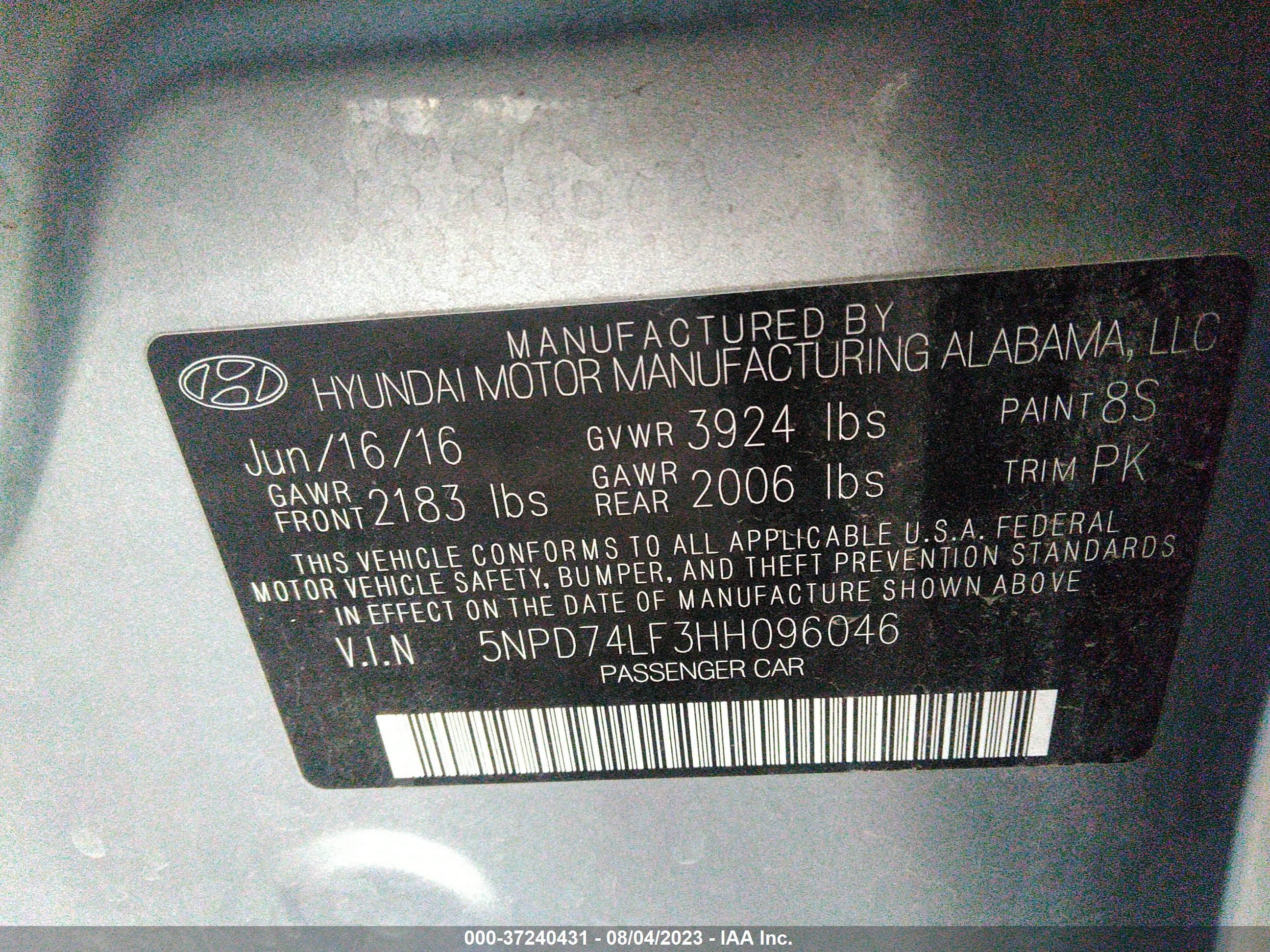 Photo 8 VIN: 5NPD74LF3HH096046 - HYUNDAI ELANTRA 