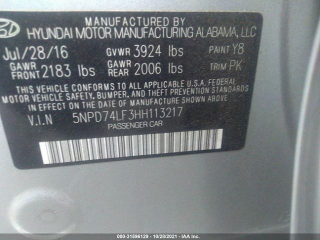 Photo 8 VIN: 5NPD74LF3HH113217 - HYUNDAI ELANTRA 