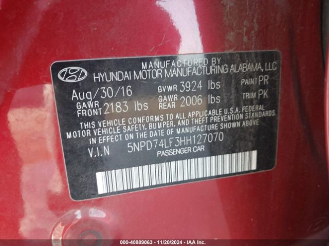 Photo 8 VIN: 5NPD74LF3HH127070 - HYUNDAI ELANTRA 