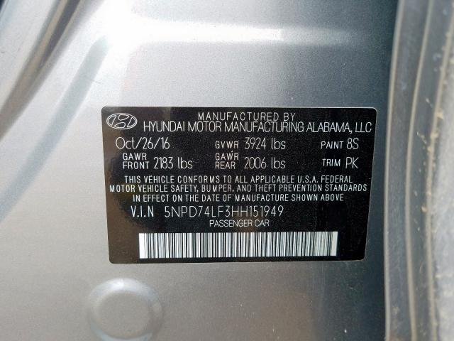 Photo 9 VIN: 5NPD74LF3HH151949 - HYUNDAI ELANTRA SE 