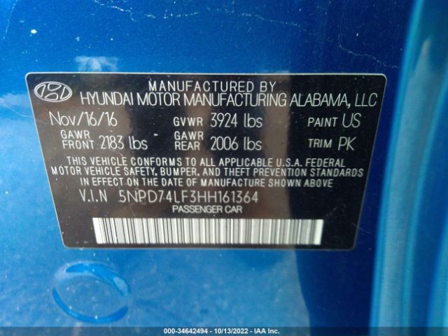 Photo 8 VIN: 5NPD74LF3HH161364 - HYUNDAI ELANTRA 