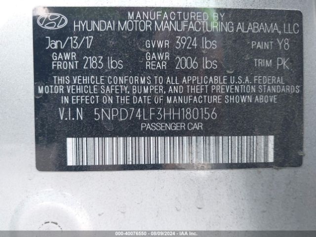 Photo 8 VIN: 5NPD74LF3HH180156 - HYUNDAI ELANTRA 