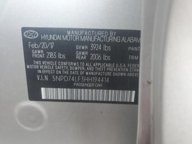 Photo 11 VIN: 5NPD74LF3HH194414 - HYUNDAI ELANTRA SE 