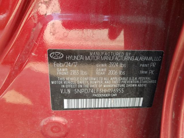 Photo 9 VIN: 5NPD74LF3HH196955 - HYUNDAI ELANTRA SE 