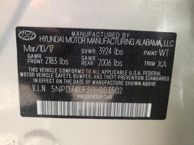 Photo 9 VIN: 5NPD74LF3HH203502 - HYUNDAI ELANTRA 