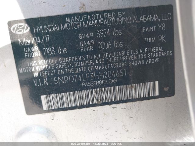 Photo 8 VIN: 5NPD74LF3HH204651 - HYUNDAI ELANTRA 