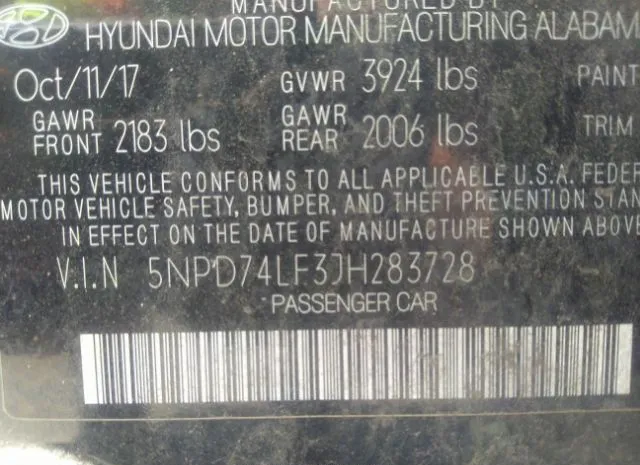 Photo 8 VIN: 5NPD74LF3JH283728 - HYUNDAI ELANTRA 