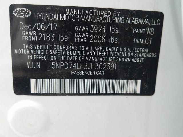 Photo 9 VIN: 5NPD74LF3JH302391 - HYUNDAI ELANTRA SE 