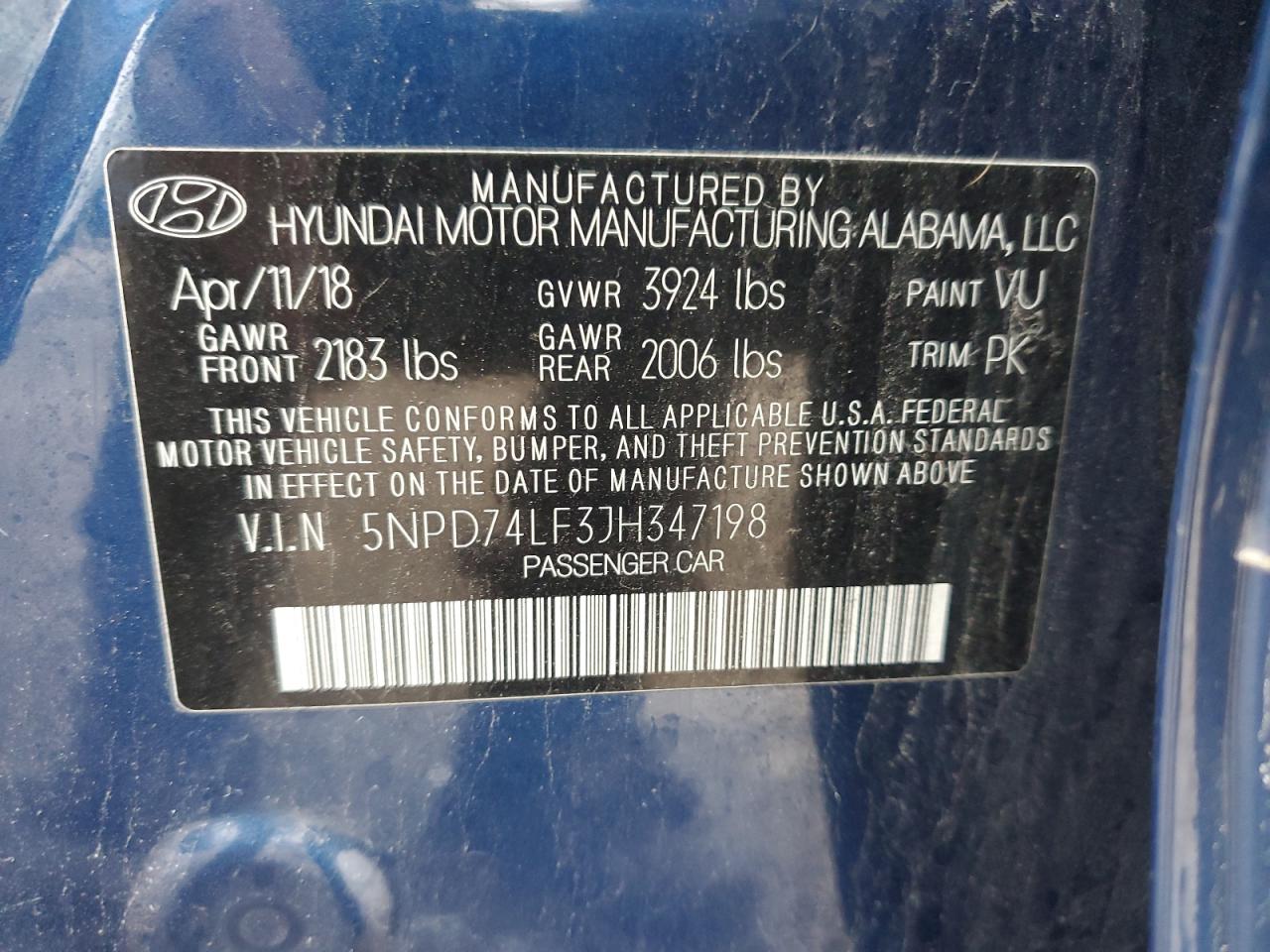 Photo 11 VIN: 5NPD74LF3JH347198 - HYUNDAI ELANTRA 