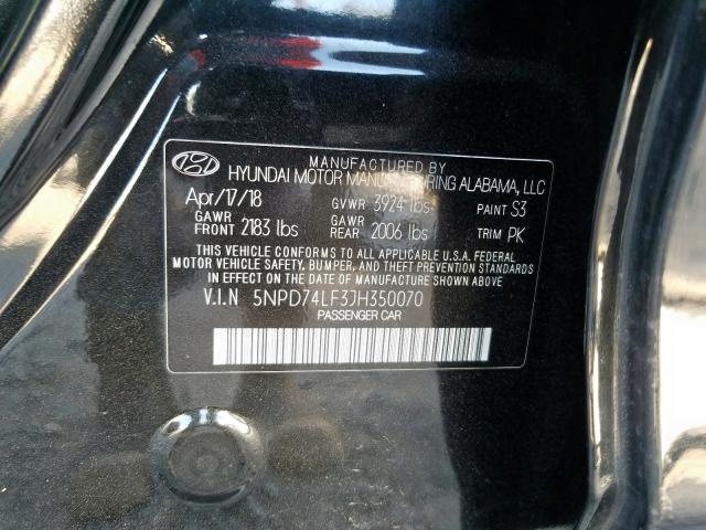 Photo 9 VIN: 5NPD74LF3JH350070 - HYUNDAI ELANTRA SE 