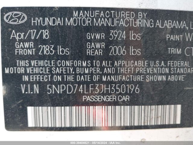 Photo 8 VIN: 5NPD74LF3JH350196 - HYUNDAI ELANTRA 