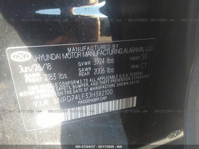 Photo 8 VIN: 5NPD74LF3JH382100 - HYUNDAI ELANTRA 