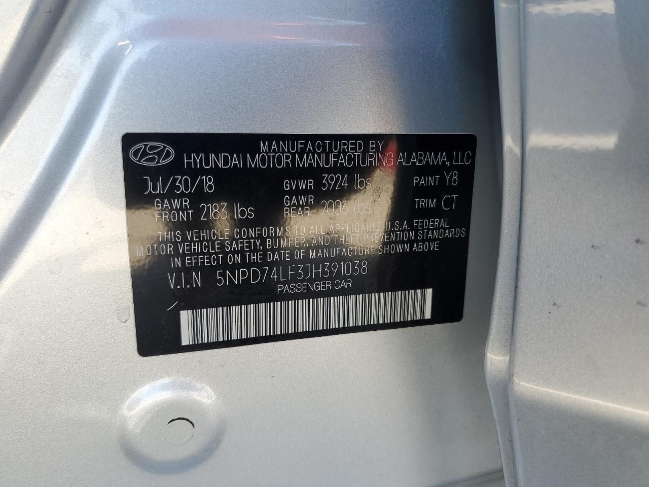 Photo 12 VIN: 5NPD74LF3JH391038 - HYUNDAI ELANTRA 