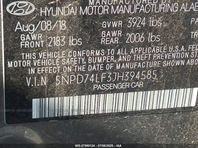 Photo 8 VIN: 5NPD74LF3JH394585 - HYUNDAI ELANTRA 