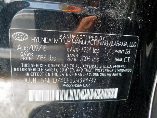 Photo 9 VIN: 5NPD74LF3JH394747 - HYUNDAI ELANTRA SE 