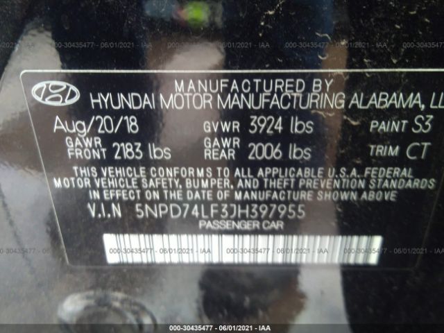 Photo 8 VIN: 5NPD74LF3JH397955 - HYUNDAI ELANTRA 