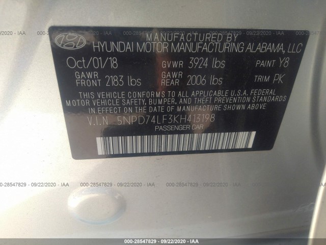 Photo 8 VIN: 5NPD74LF3KH413198 - HYUNDAI ELANTRA 