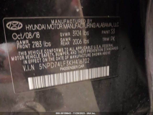 Photo 8 VIN: 5NPD74LF3KH416702 - HYUNDAI ELANTRA 