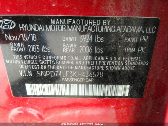 Photo 8 VIN: 5NPD74LF3KH436528 - HYUNDAI ELANTRA 