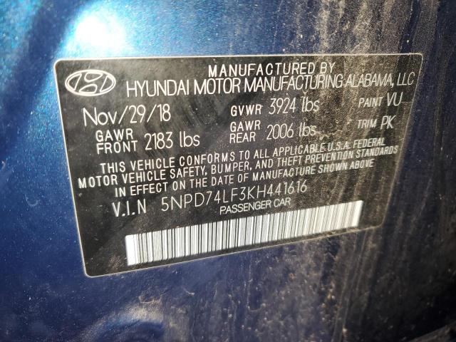 Photo 12 VIN: 5NPD74LF3KH441616 - HYUNDAI ELANTRA 